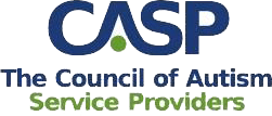 Logo of the Council of Autism Service Providers (CASP), representing autism services near Houston TX, featuring the acronym "CASP" in large blue letters with a green dot in the "A", and the full name below in blue and green text.