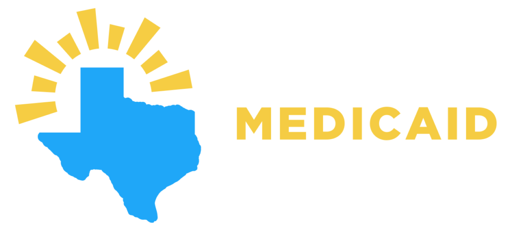 Logo featuring a blue silhouette of Texas with yellow rays above it, next to the words "Texas Medicaid Works," with "Medicaid" highlighted in yellow—ideal for those seeking autism therapy near Houston TX.